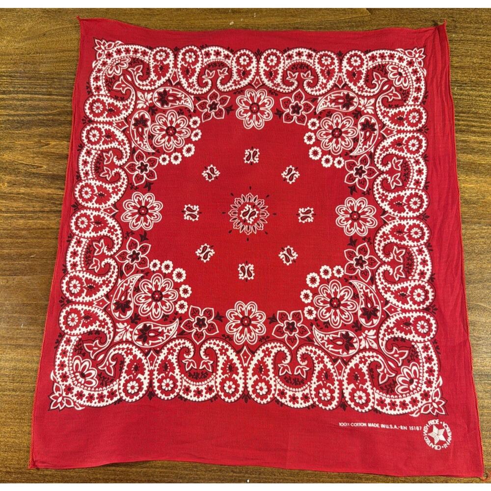 Vintage Red 100% Cotton Paisley Bandana Made in USA RN 15187